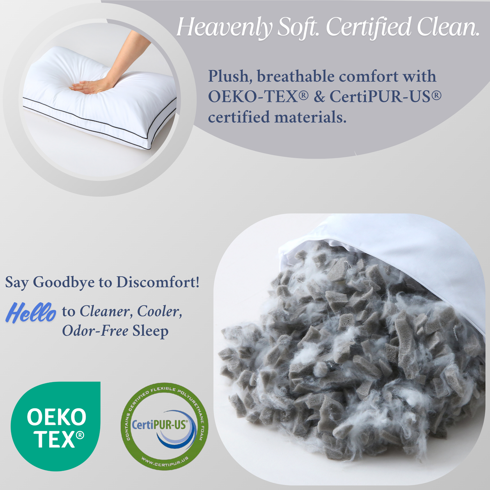 Premium Adjustable Bamboo Charcoal Memory Foam Pillow, reusable extra fill pouch, and removable washable cover (bamboo charcoal memory foam pillow, good pillow). Plush, breathable comfort pillow with OEKO-TEX and CertiPUR-US certification.