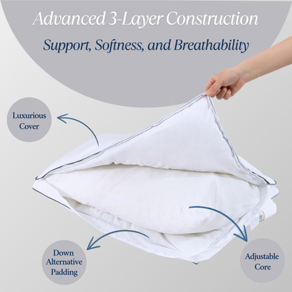 Cushyz Bamboo Charcoal adjustable memory foam pillow layers with organic cotton cover, down-alternative padding, and bamboo charcoal memory foam core