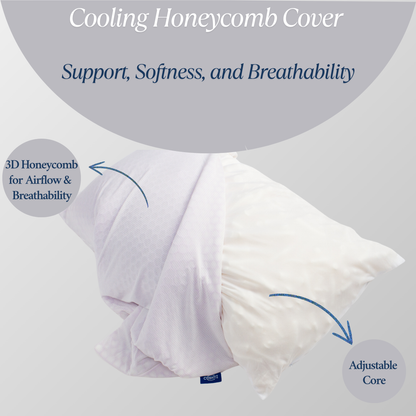 Close-up of Cushyz Cooling 3D Honeycomb Pillow Cover with adjustable bamboo charcoal memory foam core.