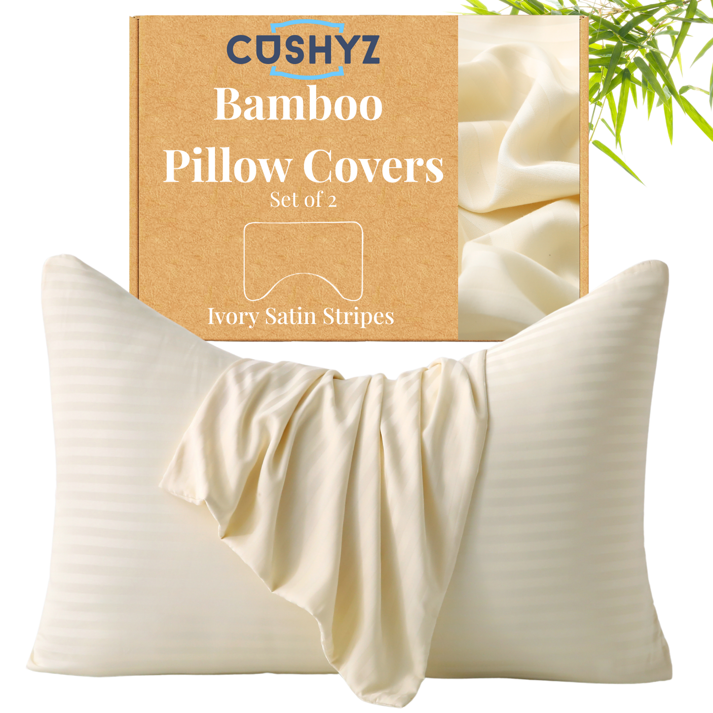 Bamboo Pillow Covers - Ivory Satin Strips