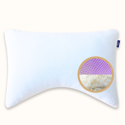 Cushyz Adjustable Organic Talalay Latex Pillow. Curved Pillow, 28x20 inches. 3D honeycomb cooling cover. 