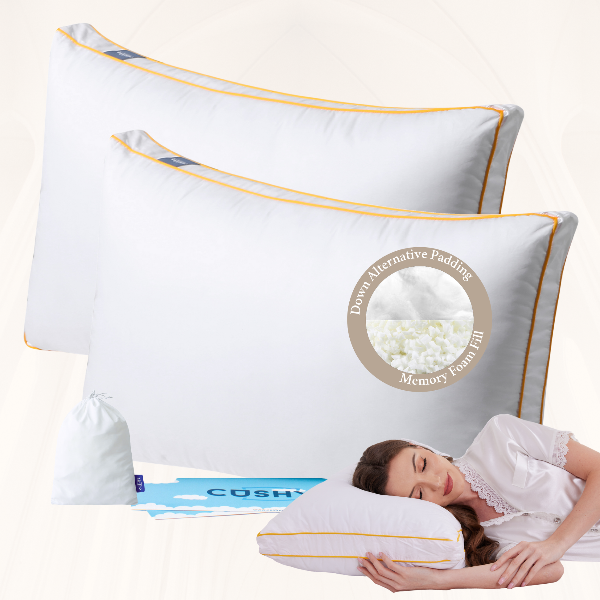 Cushyz Premium Adjustable Memory Foam Pillow. Queen 30x18, 2-pack, Rectangular, 400TC organic cotton cover,