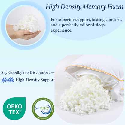 Premium Adjustable Memory Foam Pillow, reusable extra fill pouch, and removable washable cover (memory foam pillow, good pillow). Breathable comfort pillow with OEKO-TEX and CertiPUR-US certification.