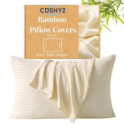 Bamboo Pillow Covers - Ivory Satin Strips