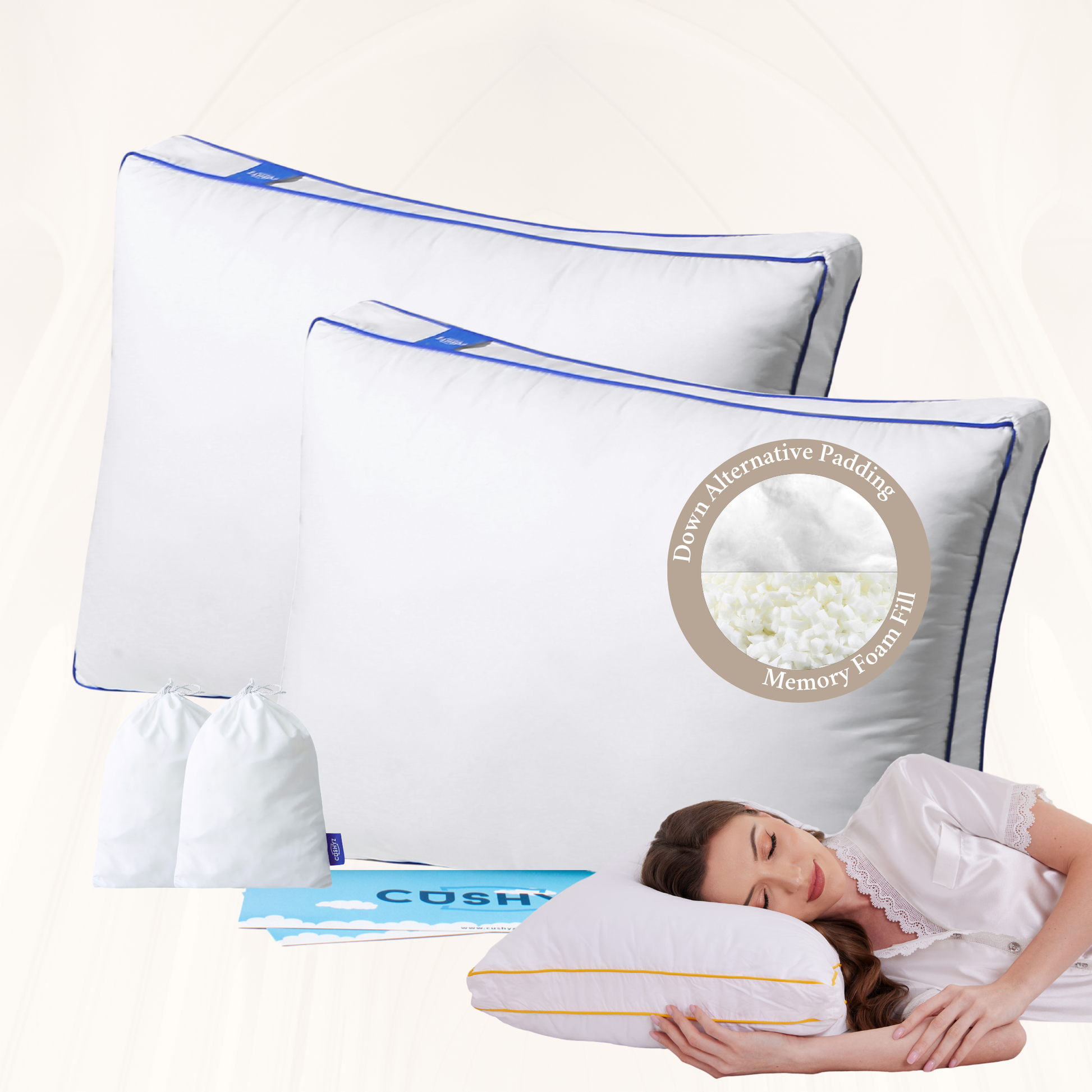 Cushyz Premium Adjustable Memory Foam Pillow. Standard 26x18, 2-pack, Rectangular, 400TC organic cotton cover,