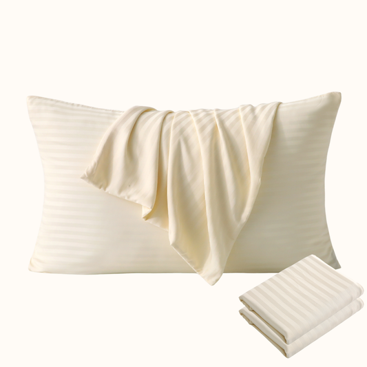 Bamboo Pillow Covers - Ivory Satin Strips